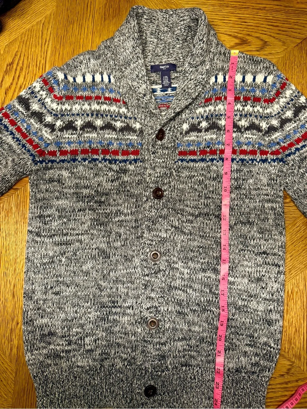 Gap kids Shawl Collar Gray Fair Isle Knit Cardigan Sweater -